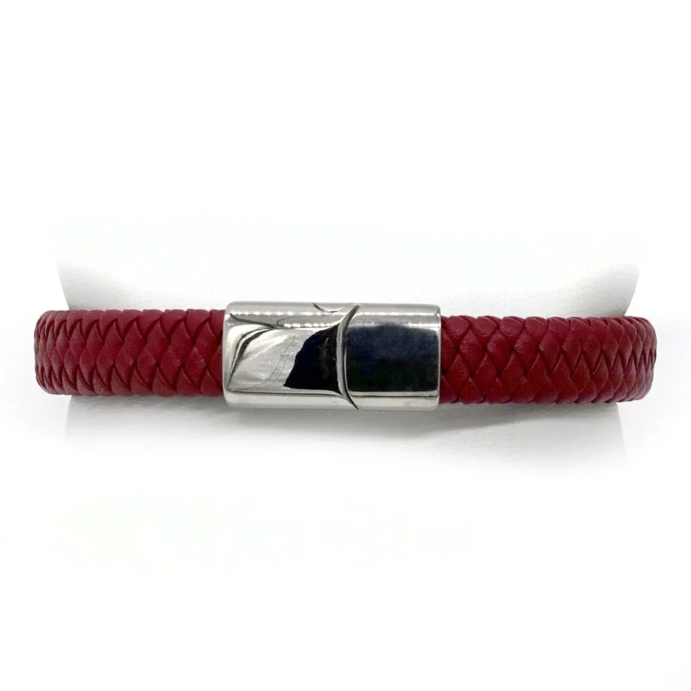 Men's red leather bracelet with magnetic clasp. - Picture 4 of 4